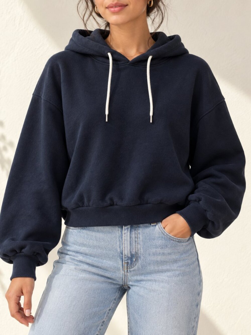 GAP Black Cropped Balloon Sleeve Pullover Hoodie Size XS
